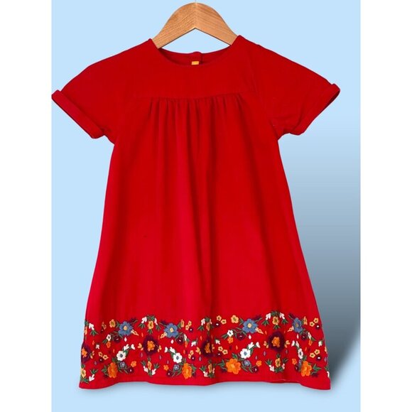 Little Bird Girls Red Dress‎ with Floral Embroidery at Hem Size 5-6 Years Boho - Picture 1 of 14